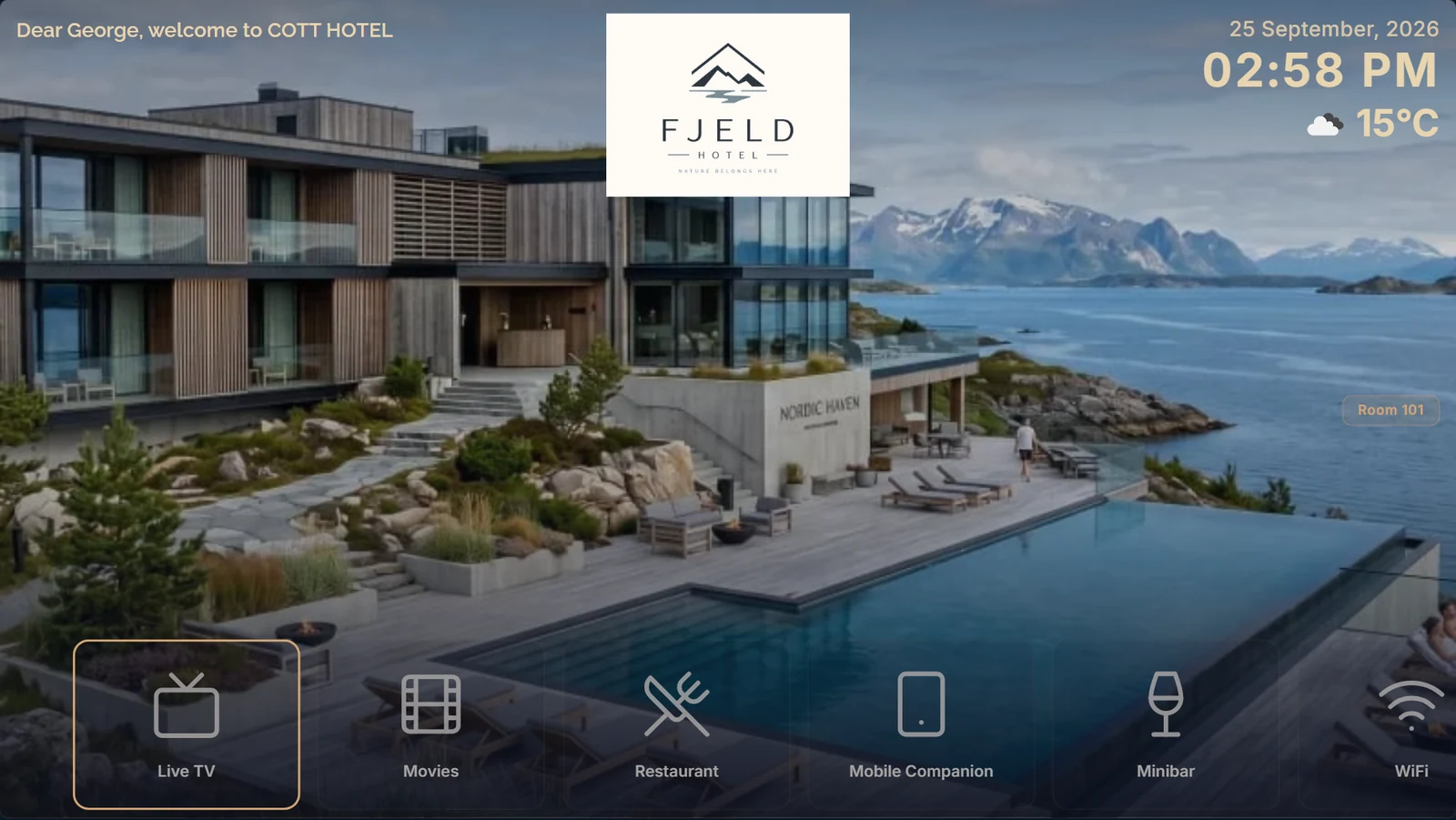 COTT.TV guest interface with live TV and hotel services